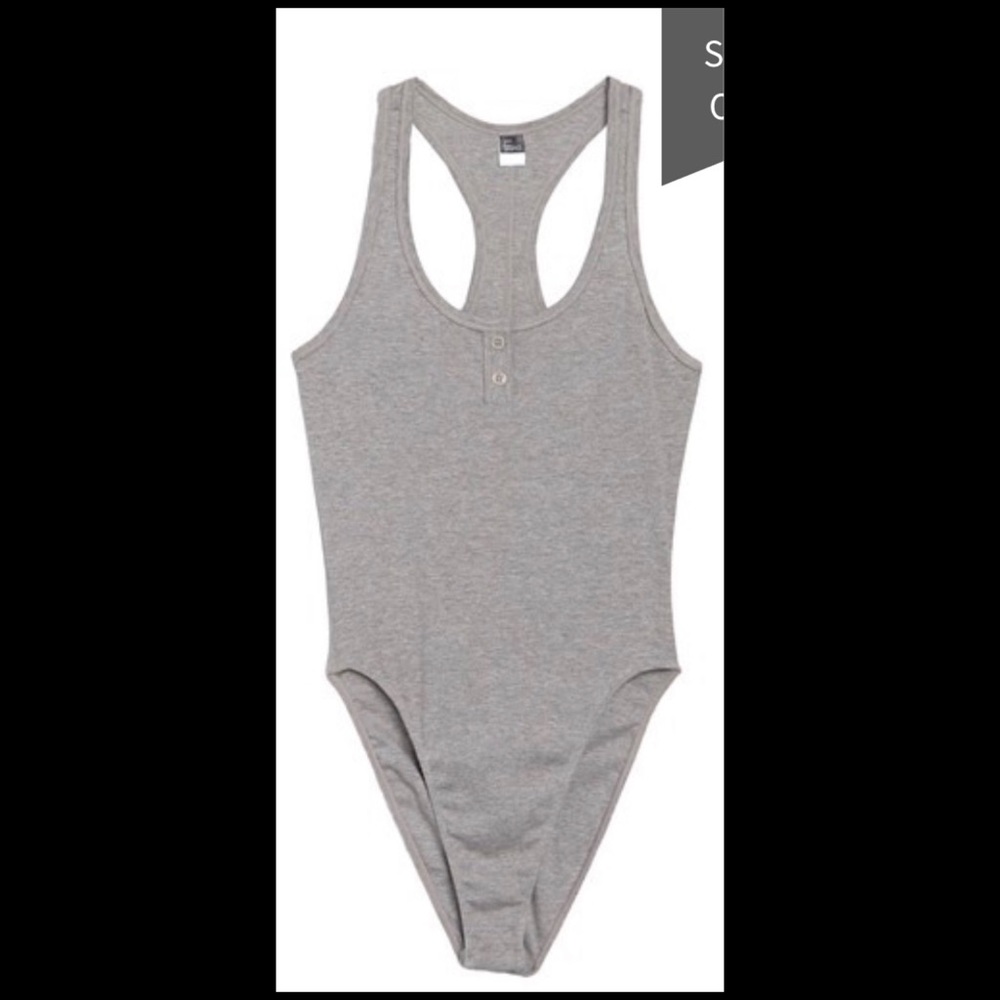 Felina Heather Grey Henley Racerback Bodysuit sz L
